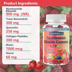 2 Pack NAD Resveratrol Supplement, Sugar Free 900mg Gummies with Quercetin, Collagen, Vitamin Support Anti Aging, Cell Regeneration, Energy Boost, Skin Improvement for Women Men