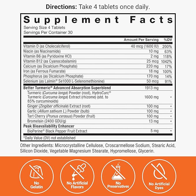 Better Turmeric 3-Pack Joint Support Supplement Featuring HydroCurc Turmeric, Clinical Strength Joint Support, Force Factor, 360 Tablets, White Packaging