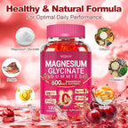 Magnesium Glycinate Gummies 600mg, Chewable Sugar Free Magnesium L-threonate Gummies with Vitamin D, B6, and CoQ10 for Sleep, Relaxation, Brain and Muscle, 60 Days Supply for Men & Women