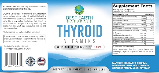 Best Earth Naturals Thyroid Support Supplement for Women and Men - 60 Capsules