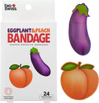 BioSwiss Funny Bandages, Eggplant and Peach Shaped Adult Novelty Self Adhesive Bandage Set, Latex Free, Sterile Wound Care, 24 Count