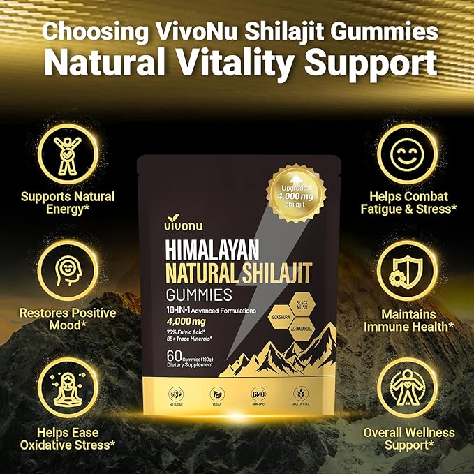 Shilajit* Gummies,Pure Himalayan* micronutrient Supplement, Himalayan Premium Ingredient with Shilajit, Ashwagandha, Gokshura, Fulvic Acid & 85+ Trace Minerals I for Men & Women ((4000MG/1 Bag))