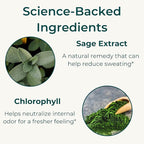 Body Odor & Sweat Support Supplement – Sage Extract & Chlorophyll – Natural Internal Deodorant & Perspiration Aid (60 Vegan Capsules)