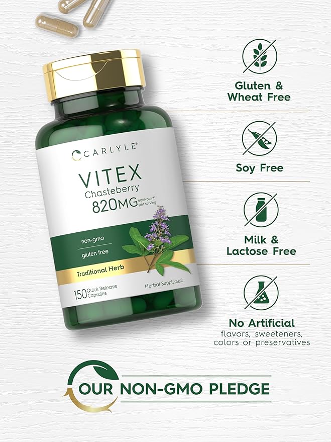 Carlyle Vitex Chasteberry Supplement | 150 Capsules | Vitex Agnus-Castus Fruit for Women | Non-GMO, Gluten Free