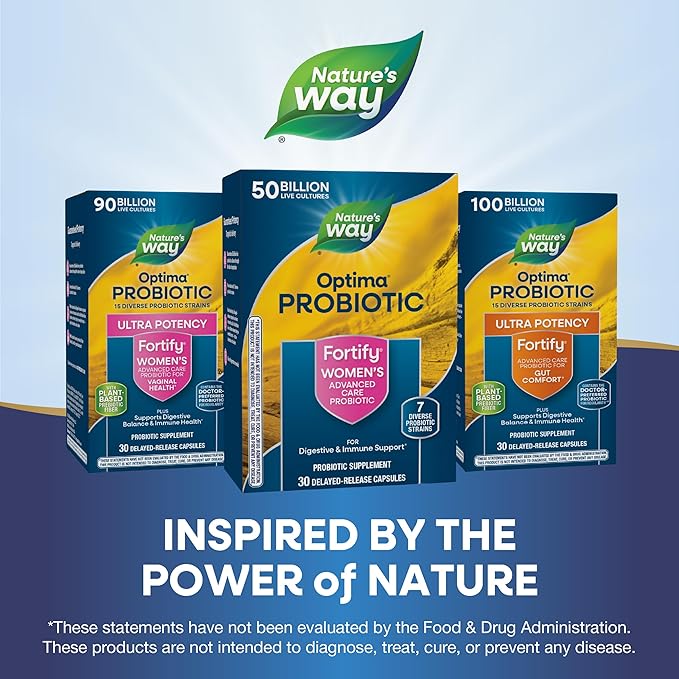 Nature's Way Fortify Optima Women's Probiotics, 50 Billion Live Cultures, 7 Strains, Supports Digestive and Immune Health*, 30 Capsules (Packaging May Vary)