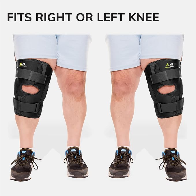 BraceAbility Obesity Hinged Knee Brace - X-Large Overweight to Plus Size Wrap Support for Womens and Mens Arthritis Treatment, Bariatric Joint Pain Relief, Kneecap Instability, Ligament Weakness (XL)