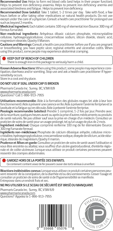 Ferofit - Ferrous Fumarate 300mg (100mg Elemental Iron), Prevents Anemia Due to Deficiency, Iron Supplement for Women & Men, 100 Tablets
