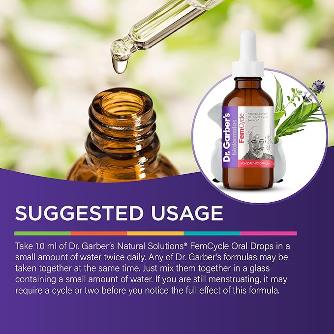 Dr. Garber's Natural Solutions Fem Cyle Oral Drops - Gemmotherapy Liquid Supplement to Balance Hormones and Relieve PMS, PMDD, Hot Flashes, Menopause, and Menstrual Symptoms - 60ml