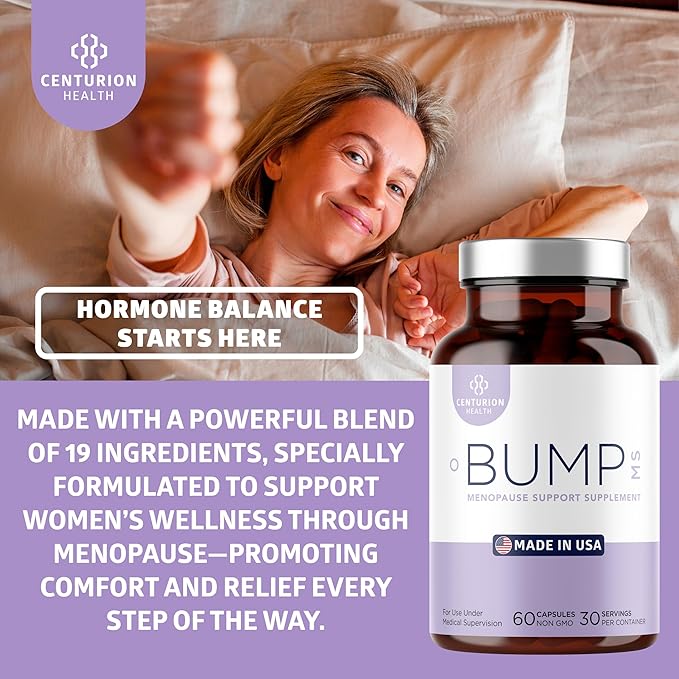 Centurion Health Bump MS, Complete Herbal Menopause Supplement for Women, 19 Powerful Ingredients with Dong Quai, Black Cohosh, Folinic Acid, Methylfolate, Wild Yam, Choline and DHA, 60 Caps