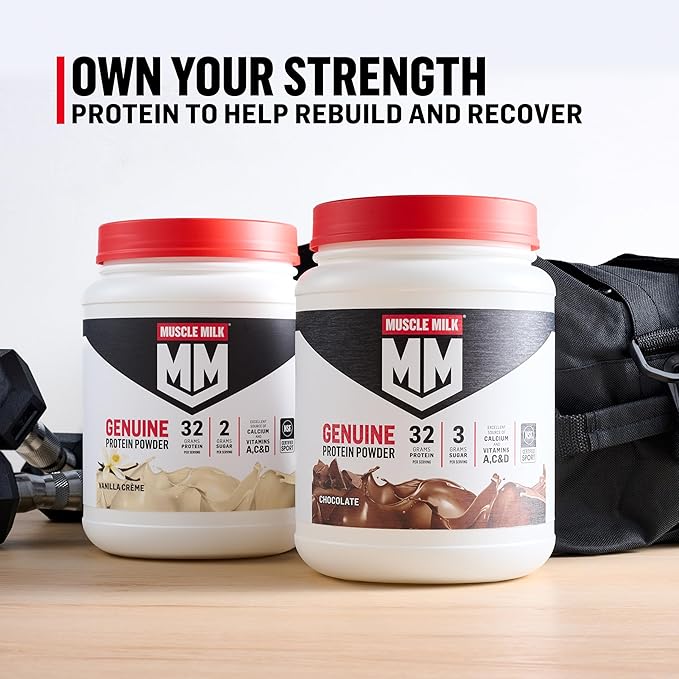 Muscle Milk Genuine Protein Powder, Banana Crème, 1.93 Pounds, 13 Servings, 32g Protein, 4g Sugar, Calcium, Vitamins A, C & D, NSF Certified for Sport, Energizing Snack, Packaging May Vary