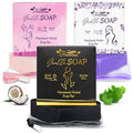 FIVONA Set of 3 Yoni Herbal Soap Bars for Gentle Feminine Intimate Wash and Whole Body All-Natural Handmade Includes Exfoliating Scrubber Foaming Net - Natural Detox and Vagi Cleansing - 3x 5.3oz