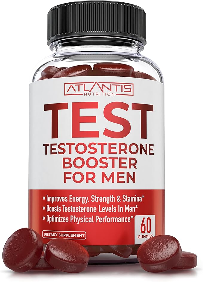 Atlantis Nutrition Testosterone Booster Gummies for Men - Enhances Strength & Stamina - Optimizes Performance & Male Enhancement - Tribulus, Goat Weed Extract, Maca Root Extract | 60 Gummies