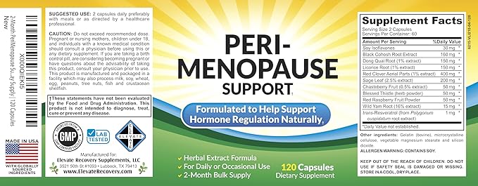 Perimenopause Support (2-Month) Supplement Blend | Women's Health & Hormone Support with 11 Herbs & Extracts | Female Hormonal Balance Supplements | 60-Day Bulk Supply | 120 Capsules