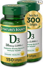 Nature's Bounty Vitamin D3, Supports Immune System and Bone Health, 50mcg, 150 Softgels (Pack of 2)