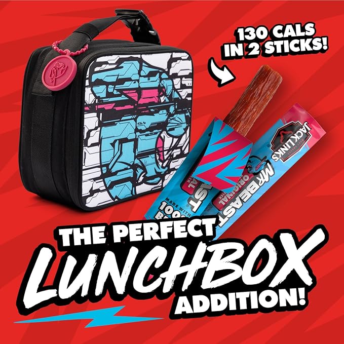 Jack Link’s x MrBeast Beef Sticks, Original Mini Beef Sticks, As Seen on Beast Games, 5g Protein, Made with 100% Real Beef, Pantry-Ready Snacks, 12 Count