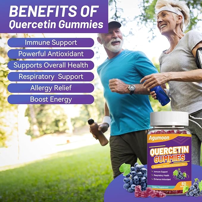 2 Pack Quercetin Gummies, 1000mg Quercetin with Bromelain Zinc Elderberry, Immune & Antioxidant Support, Vegan Gummies for Adults & Kids, 120 Count