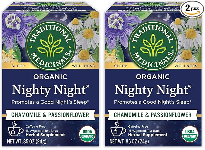 Traditional Medicinals Herbal Tea, 16 Tea Bags (Pack of 2) | Organic | Passionflower | Promotes Sleep | Nighty Night