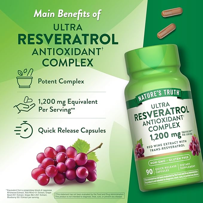 Nature's Truth Resveratrol Complex | 90 Capsules | Non-GMO and Gluten Free Supplement