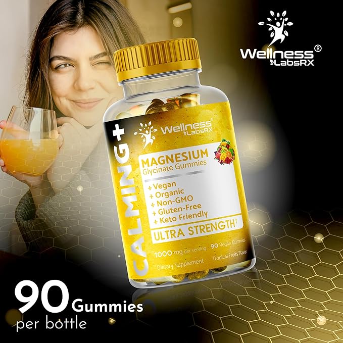 Magnesium Glycinate Gummies, 1000 mg - Magnesium Supplement to Support Relaxation, Heart Health - Chewable Calm Magnesio Gummies for Adults, Glicinato De Magnesio - Tropical Fruits Flavor