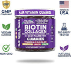 Clean Nutra Biotin Gummies | Collagen, Hyaluronic Acid, Keratin Hair Vitamins Supplement - Hair Growth Support, Skin & Nails - Vitamins C, D, E, B6 & B12 - US Made for Women & Men | 60 Gummy Count