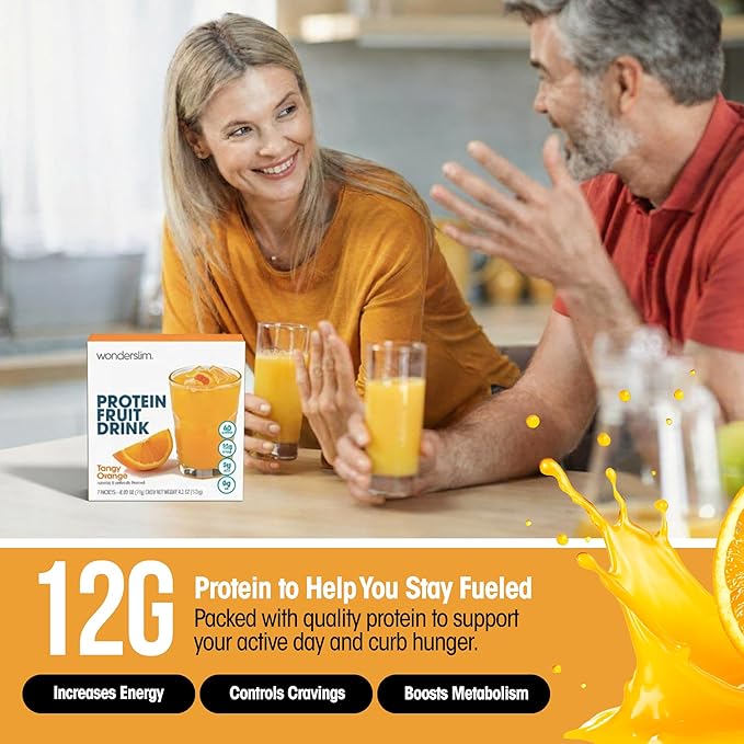 WonderSlim Protein Fruit Drink, Tangy Orange, No Fat, Gluten Free, Keto Friendly & Low Carb (7ct)