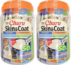 INABA Churu Lickable Purée Natural Cat Treats for Skin and Coat with Omega Oils,Taurine and Vitamin E,0.5 Ounces Each Tube, Tubes,Skin & Coat Variety,(Pack of 100)