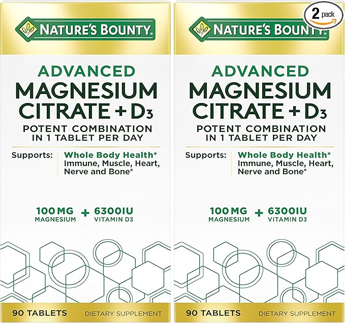 Nature's Bounty Advanced Vitamin D3 with Magnesium Citrate Immune Formula, Supports Immune and Bone Health, 90 Tablets (Pack of 2)
