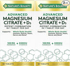 Nature's Bounty Advanced Vitamin D3 with Magnesium Citrate Immune Formula, Supports Immune and Bone Health, 90 Tablets (Pack of 2)