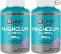 Qunol Magnesium Gummies for Adults, 200mg Elemental Mg (from 1,750mg Magnesium-Citrate),High Absorption Mg-Supplement,Supports Nerve,Bone & Muscle Health,Vegetarian,120 Count(Pack of 2)