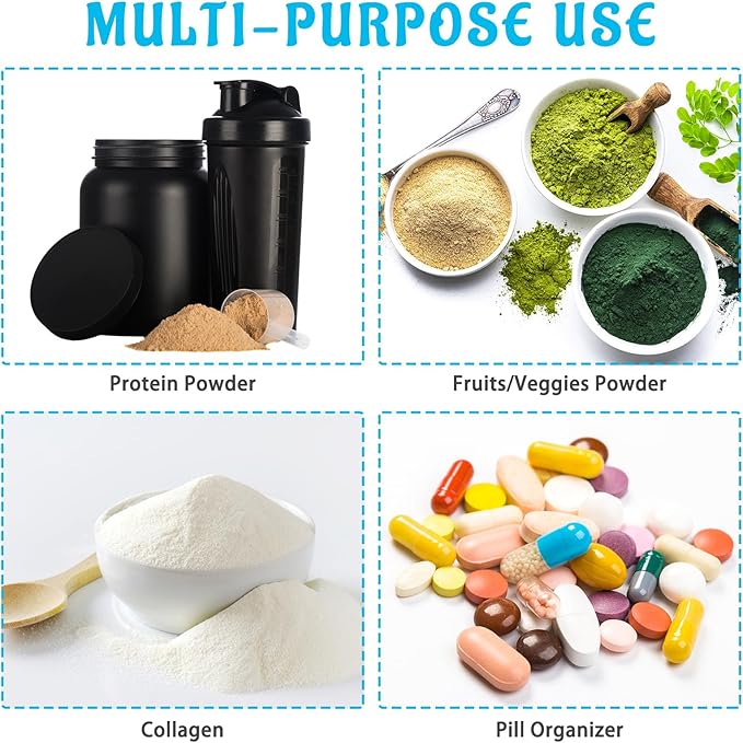MUOUAKATE Protein Powder Travel Container Set - Reusable Powder Supplement Container To Go - 21pc Single Dose Bags and 3pc Large Travel Containers Zip Up Bags