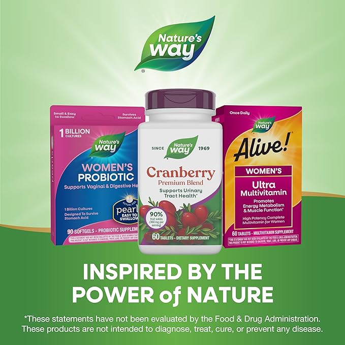 Nature's Way Premium Blend Cranberry, Urinary Tract Health Support* Supplement with Vitamin C, 60 Tablets
