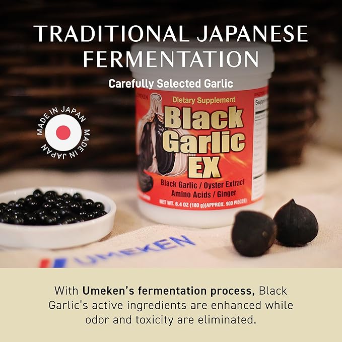 Umeken Black Garlic EX, Fermented Concentrate with Vitamin B, Allicin, Amino Acid, Fermented Black Garlic Supplement, Oyster Extract, Ginger, 2-3 Month Supply, 6.4 Ounce 180g Bottle, Pack of 1