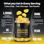 Creatine Monohydrate Gummies for Men and Women, 5g Creatine + L-Theanine for Muscle Growth, Strength, Focus, & Energy, Vegan, Non GMO, Gluten Free (120 Count, 30 Servings)
