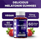 Vitamatic Melatonin 10 mg Vegetarian Gummies – Non-Habit Forming – 60 Gummies per Bottle – 2-Pack (Total 120 Vegan Gummies)