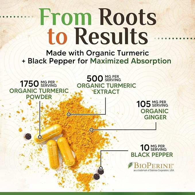 Turmeric Curcumin Supplement 2350mg - 95% Curcuminoids with Organic Turmeric & Ginger, BioPerine Black Pepper for Best Absorption, Nature's Vegan Joint Support, Non-GMO, Bottled in USA - 240 Capsules