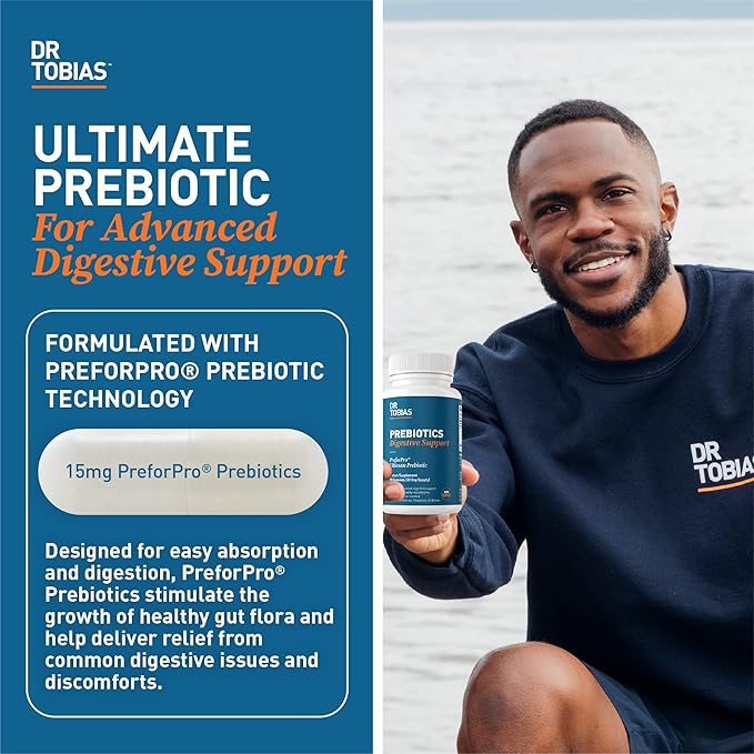 Dr. Tobias Prebiotics Digestive Support, Advanced Prebiotic Supplement for Gut Health, Immune Function & Boost for Probiotics for Women & Men, Vegan, Non-GMO, 90 Capsules, 90 Servings