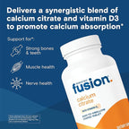Bariatric Fusion Non Chewable Calcium Citrate with Vitamin D3 Tablet | Easy to Swallow 600 mg Calcium Supplement with Vitamin D to Increase Absorption* | 180 Tablets