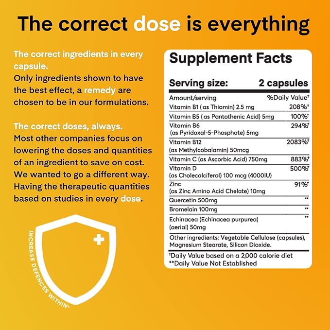 A Dose of Immunity Quercetin with Vitamin C and Zinc, Vitamin D, 500mg Quercetin Bromelain with Echinacea & B Vitamins, Lung Immune Support Supplement 7 in 1 Immune Defense Immunity Booster(180 Count)