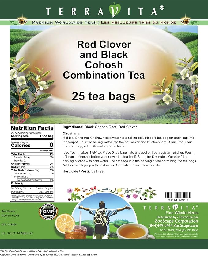 Red Clover and Black Cohosh Combination Tea (25 tea bags, ZIN: 512984) - 3 Pack