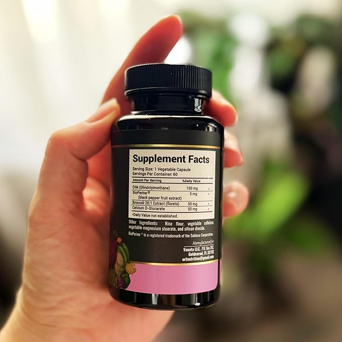 DIM Supplement with Broccoli Extract and BioPerine - Natural Hormone Balance Support for Women and Men - Estrogen Balance - Menopause, Acne - 60 Vegetarian Capsules with Calcium D-Glucarate