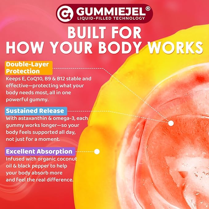 Red Yeast Rice Gummies 600mg & CoQ10 200mg for Adult, 12-in-1 High Absorption Coenzyme Q10 Supplement Plus Omega 3, PQQ, Astaxanthin, Methyl B12, Support Brain, Energy, Immunity, Antioxidant, 120Cts