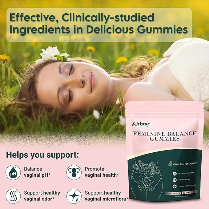 Airboy Vaginal Probiotic Gummies for Women, Pineapple Gummies for Women Balanced PH, Yeast Balance & Flora Support - 60 Gummies x 2 Pack