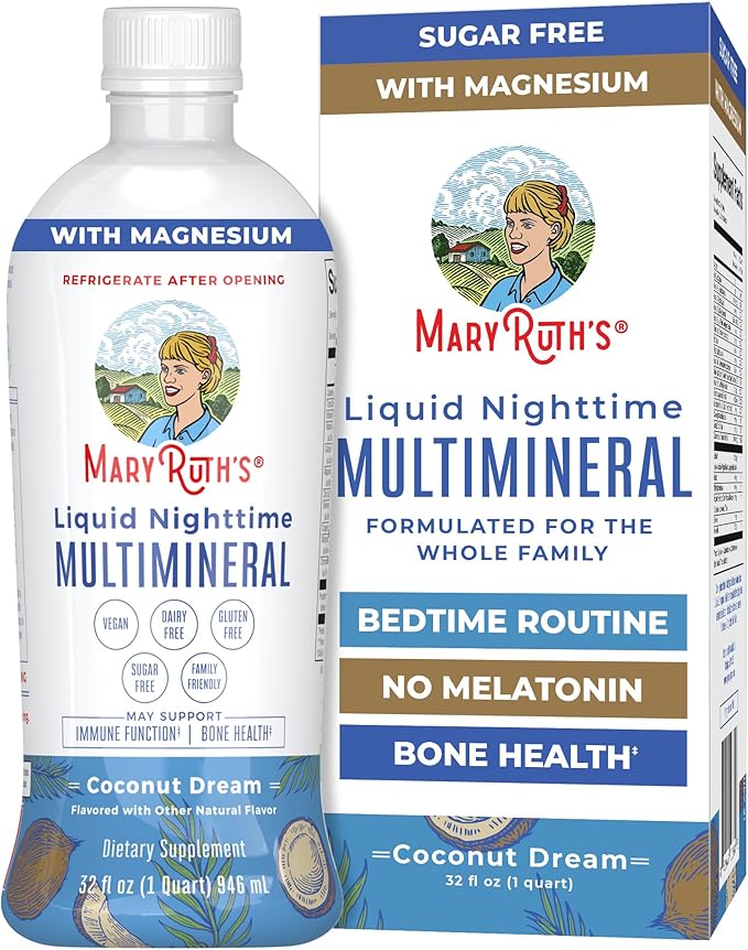 MaryRuth's Liquid Nighttime Multimineral | No Melatonin | Bedtime Routine | Magnesium Citrate | Calcium | Zinc | Vitamin D3| Available in 4 Flavor - Vegan | Sugar Free | Gluten Free | 32 Oz