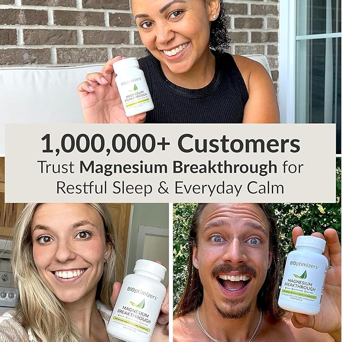 BIOptimizers Magnesium Breakthrough Supplement with 500mg - 7 Forms of Magnesium: Glycinate, Malate, Citrate, and More - Natural Support for Sleep and Cognitive Function -30 Capsules- Calming Vitamins