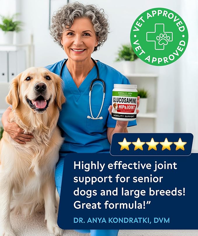 Glucosamine Treats for Dogs - Joint Supplement w/Omega-3 Fish Oil - Chondroitin, MSM - Advanced Mobility Chews - Joint Pain Relief - Hip & Joint Care - Bacon Flavor - 240 Ct - Made in USA