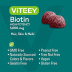 Viteey Biotin Gummies for Hair Skin and Nails - Biotin for Hair Growth Gummies - 5000 mcg - Vegan, Gluten-Free, Non-GMO – 60 Count