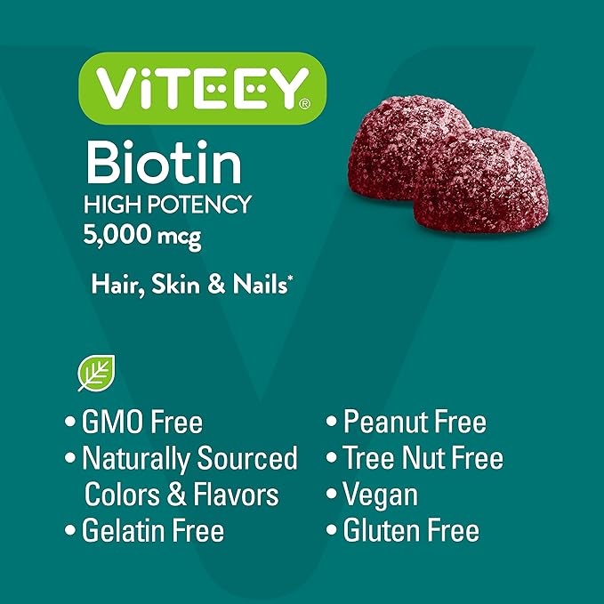 VITEEY Biotin Gummies for Hair Skin and Nails - Biotin for Hair Growth Gummies - 5000 mcg - Vegan, Gluten-Free, Non-GMO – 120 Count