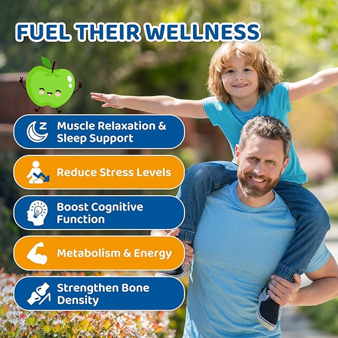 Center-Filled Magnesium Gummies for Kids 300MG - Magnesium Glycinate Gummies with L-theanine, Omega-3, Vitamin B6, D for Kids & Adults, Supplement for Sleep, Calm & Muscle Relaxation - Apple & Kiwi