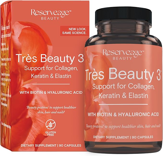 Reserveage Beauty - Tres Beauty 3 - Supplement for Hair Growth, Skin Care & Nail Care - Collagen Supplement with Keratin & Biotin - Gluten Free - 90 Capsules (30 Servings)