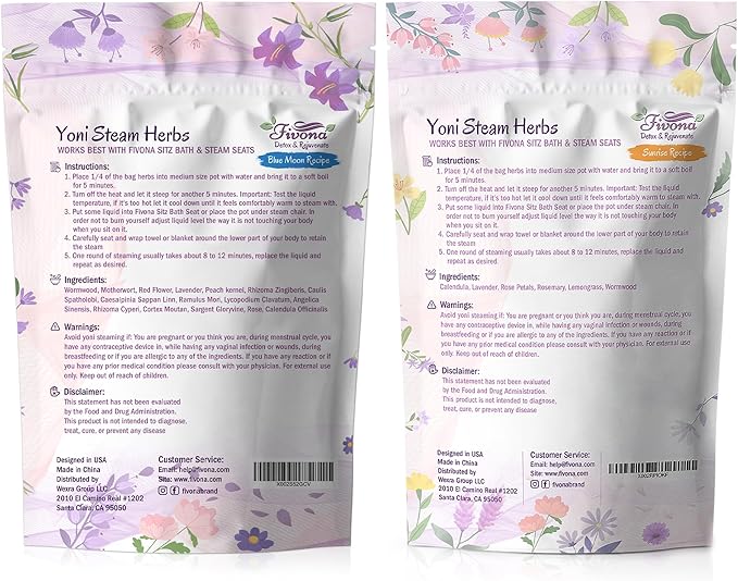 Fivona Yoni Steam Kit 3-in-1 Complete Set of Over the Toilet Foldable Steamer Seat with 1 Pack of Blue Moon and 1 Pack of Sunrise Yoni Steaming Herbs